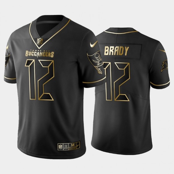 Buccaneers #12 Tom Brady Black FedEx Air Player of the Week Golden Limited Jersey