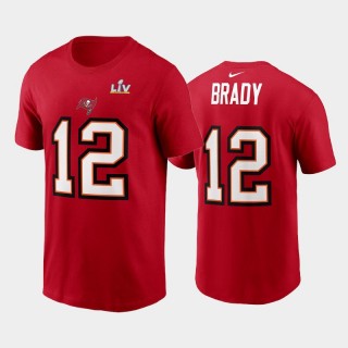 Buccaneers Super Bowl LV Champions Tom Brady T-Shirt Red Name Number