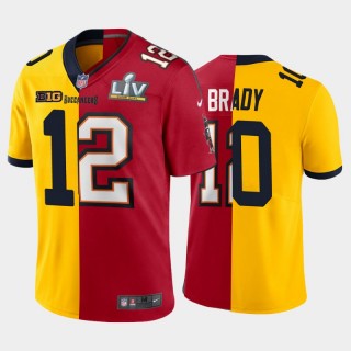Buccaneers Michigan Wolverines Tom Brady Split College Football Game Jersey - Maize Red