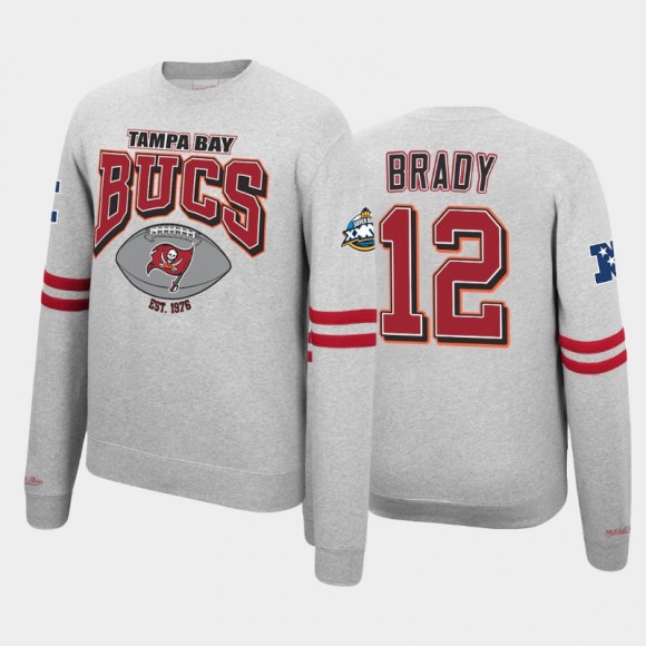 Buccaneers Tom Brady Super Bowl Champions Gray Vintage Allover Print Sweatshirt