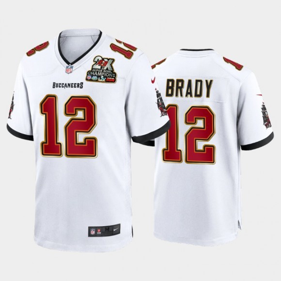Buccaneers #12 Tom Brady 2X Super Bowl Champions Patch Game Jersey - White