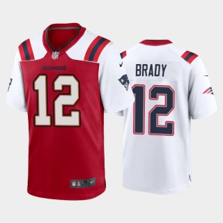 Men's Buccaneers & Patriots Tom Brady #12 Split Game GOAT Jersey - Red White