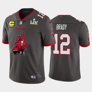 Tom Brady Buccaneers Pewter Super Bowl LV Champions Captain Patch Vapor Limited Jersey