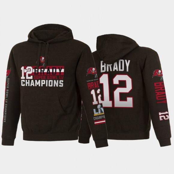 Buccaneers Tom Brady Super Bowl LV Champions Name Number Pullover Hoodie - Charcoal