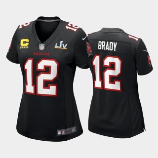 Women's Buccaneers Tom Brady Black Super Bowl LV Captain Patch Game Fashion Jersey